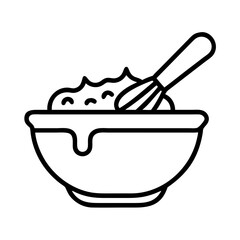 cake batter in bowl icon, cake batter in bowl line art - simple line art of cake batter in bowl, perfect for cake batter in bowl logos and icons and themed design 