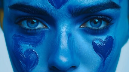Colorfully Painted Woman's Portrait with Blue and White Markings