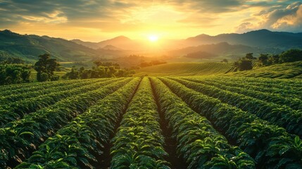 Coffee plantations background. Generation AI.