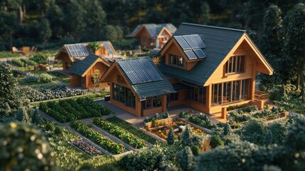 A picturesque eco-friendly community with solar-powered homes.