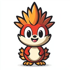 A cheerful cartoon creature with fiery orange hair