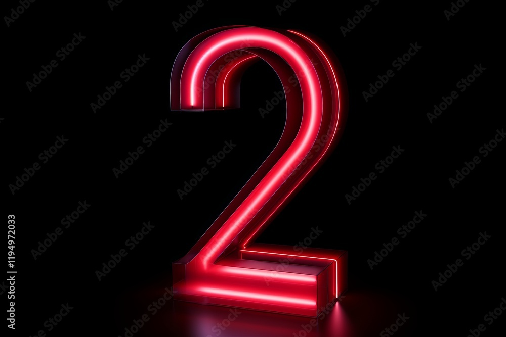 Poster illuminated number two glows brightly in a dark space with vibrant neon effect. generative ai
