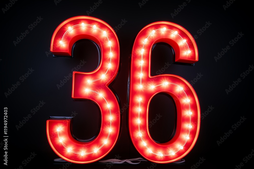 Poster bright illuminated numbers create an engaging visual display at night. generative ai