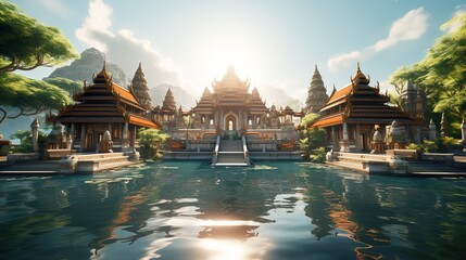 Obraz premium The visiting card of the capital of Thailand is the Buddhist temple Wat Arun, Temple of Dawn, which is located on the banks 