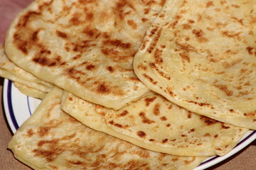 A close-up of the traditional Moroccan flatbread known as msemmen or msemen