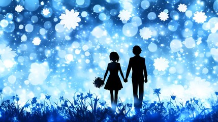 Nighttime family walk in winter wonderland