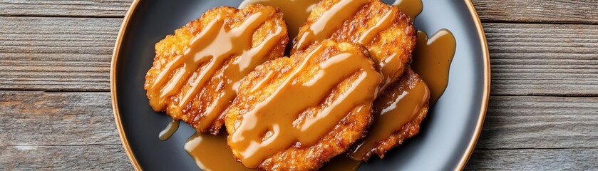 Deep-fried pork cutlets drizzled with a rich brown gravy