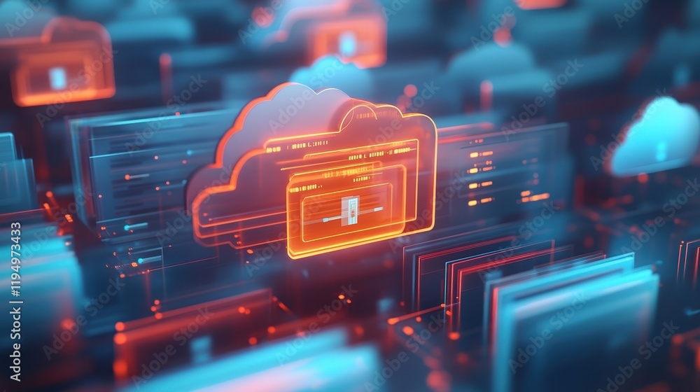 Poster advanced cloud technology for online document management and database systems with abstract backgrou