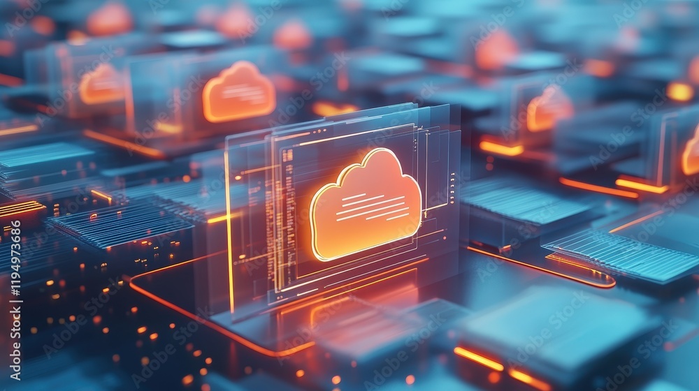 Poster conceptual digital landscape of cloud storage with online documentation and database management syst