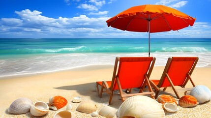 Beach Escape: Relaxing Under a Red Umbrella