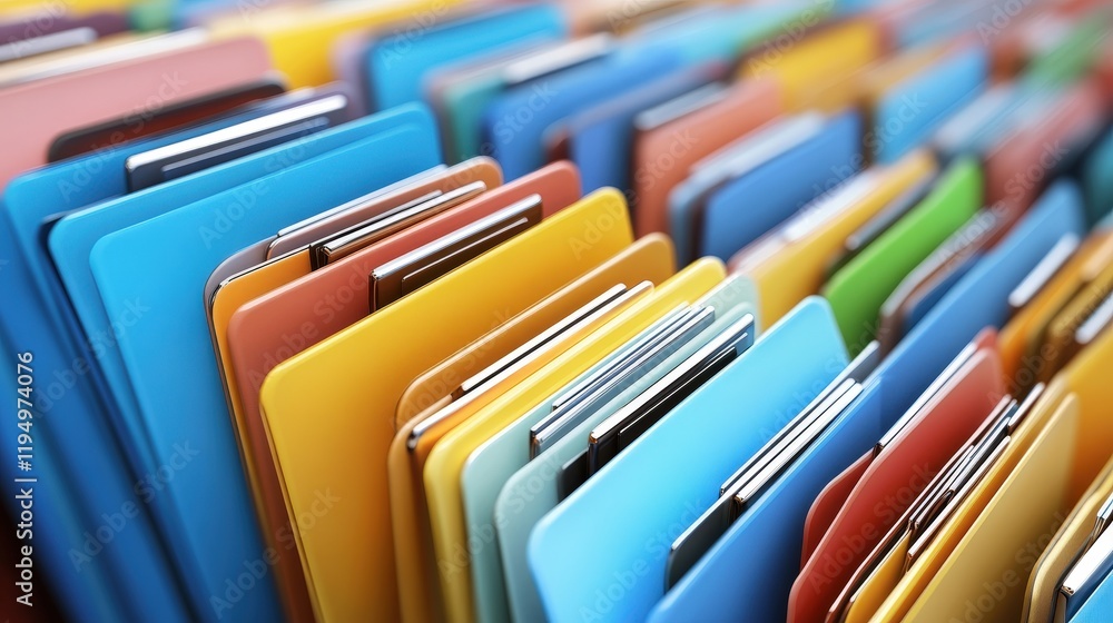 Poster colorful file folders organized in rows for efficient document management and online documentation s