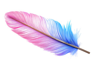 pink and blue 3d rendering of a feather isolated