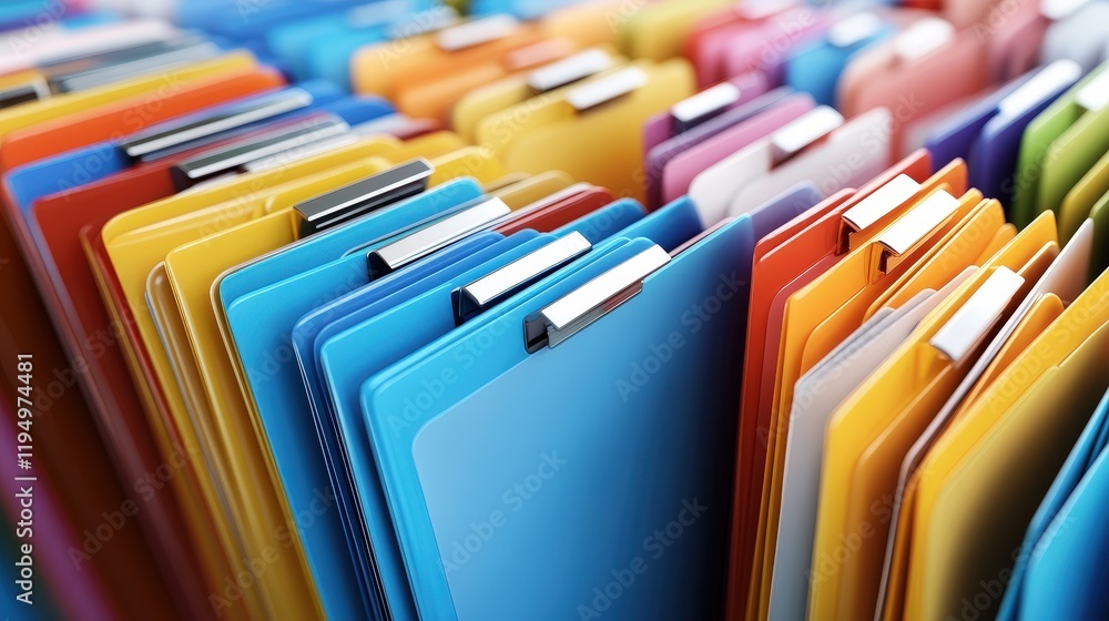 Poster colorful file folders stacked in document organization for streamlined online documentation and data