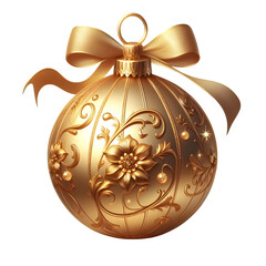 golden christmas ball with ribbon