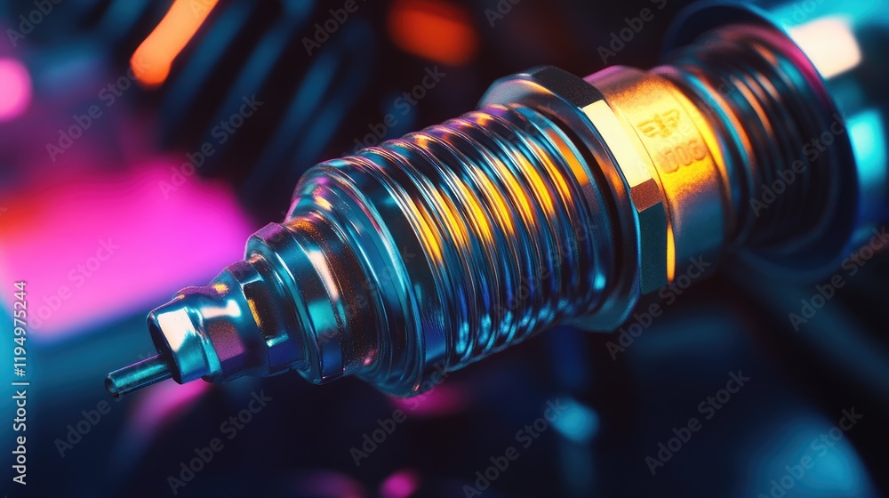 Aufkleber a detailed close-up of a spark plug, with metallic textures and vibrant lighting, emphasizing its im