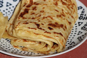 A close-up of the traditional Moroccan flatbread known as msemmen or msemen