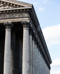 Madeleine Church Corinthian pillar row (Eglise de la Sainte-Marie-Madeleine, 1828) famous churches of Paris, France.