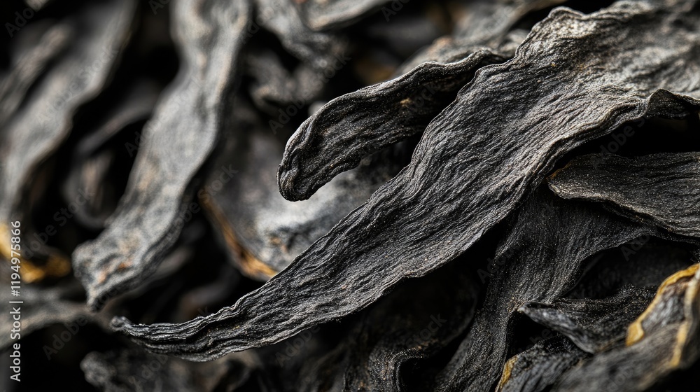 Poster a detailed macro photograph of isolated dried chinese herbs, emphasizing the intricate textures and 