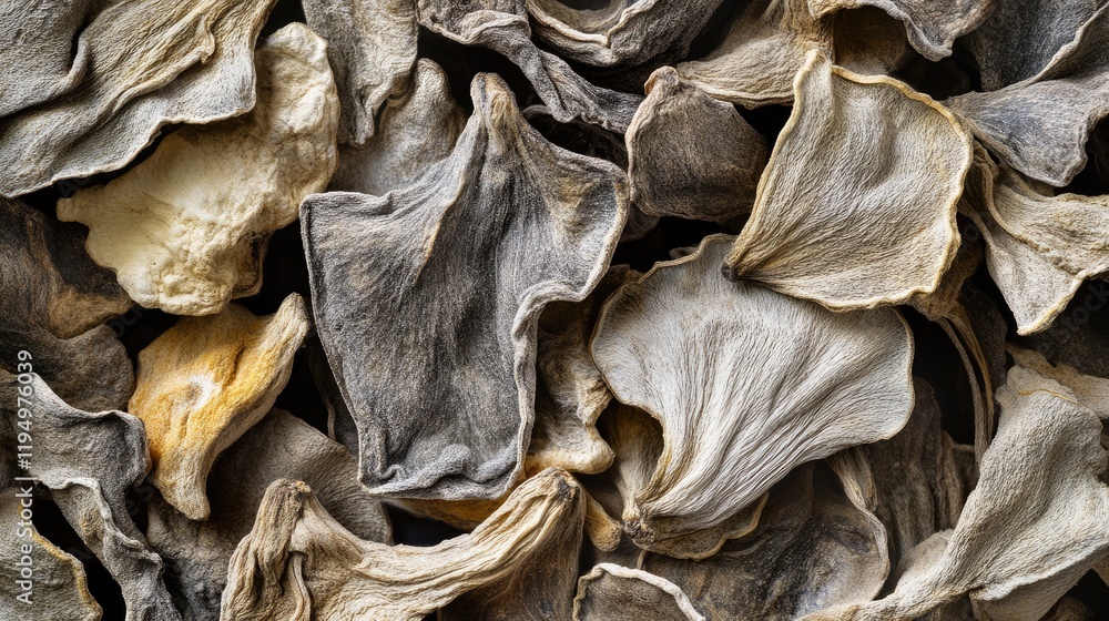 Poster a detailed macro photograph of isolated dried chinese herbs, emphasizing the intricate textures and 