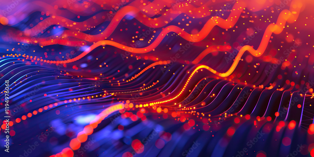 Poster abstract waveform with glowing particles