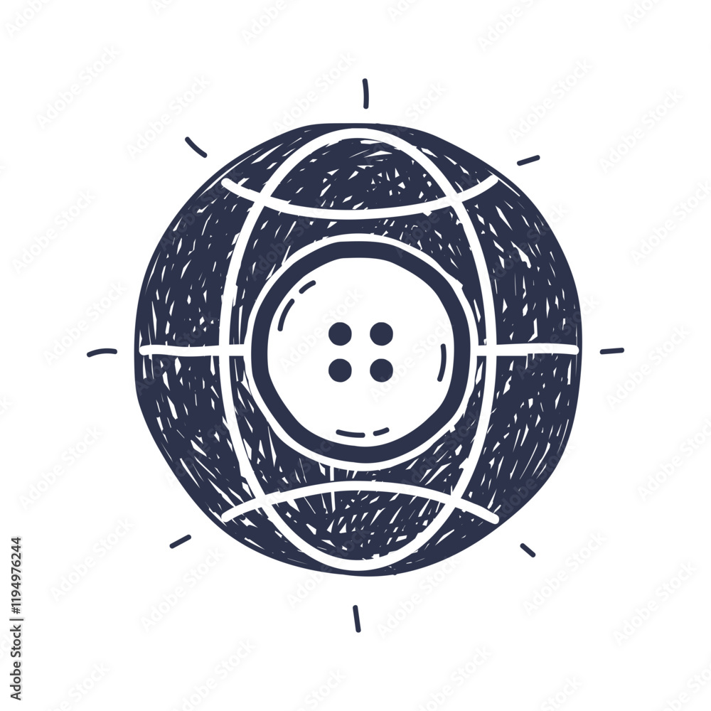 Poster a globe with a button center, symbolizing global connectivity and simplicity.