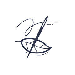 A needle threading through a leaf symbolizes creativity and nature's connection.