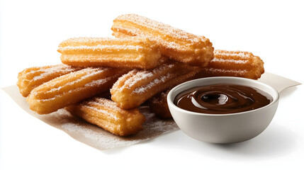 Golden Churros with Cinnamon Sugar and Rich Chocolate Sauce - Indulgent Dessert Photography