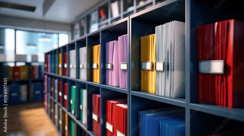 Poster efficient management of office files in a modern workspace for it personnel with colorful document f
