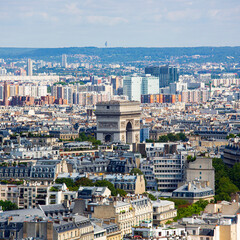 Paris street view from the Eiffel Tower with the Arc de Triomphe, France