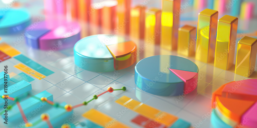 Poster colorful three-dimensional charts and graphs