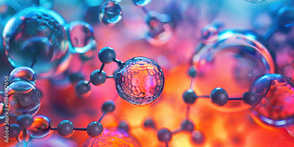 Poster digital rendering of molecular structure with spheres and connecting rods