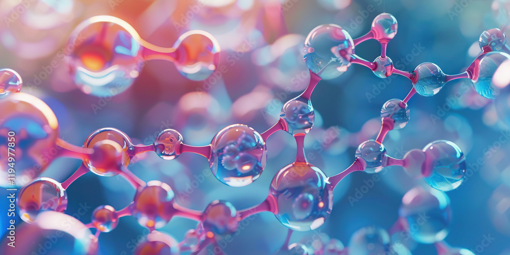 Poster three-dimensional rendering of interconnected spheres and rods