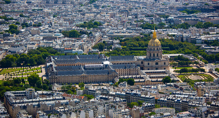 The H&ocirc;tel des Invalides viewed from the Eiffel Tower in Paris, France. Panoramic view of the invalides district. 