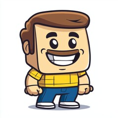 Obraz premium Happy Cartoon Man Wearing Yellow Shirt and Blue Jeans