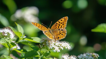 Fototapeta premium Close-Up Butterfly on Flower with Blurred Floral Background and Copy Space: Blooming Spring Meadow with Wildflowers and Colorful Butterfly for Nature Wildlife Banner, Poster, and Postcard Design