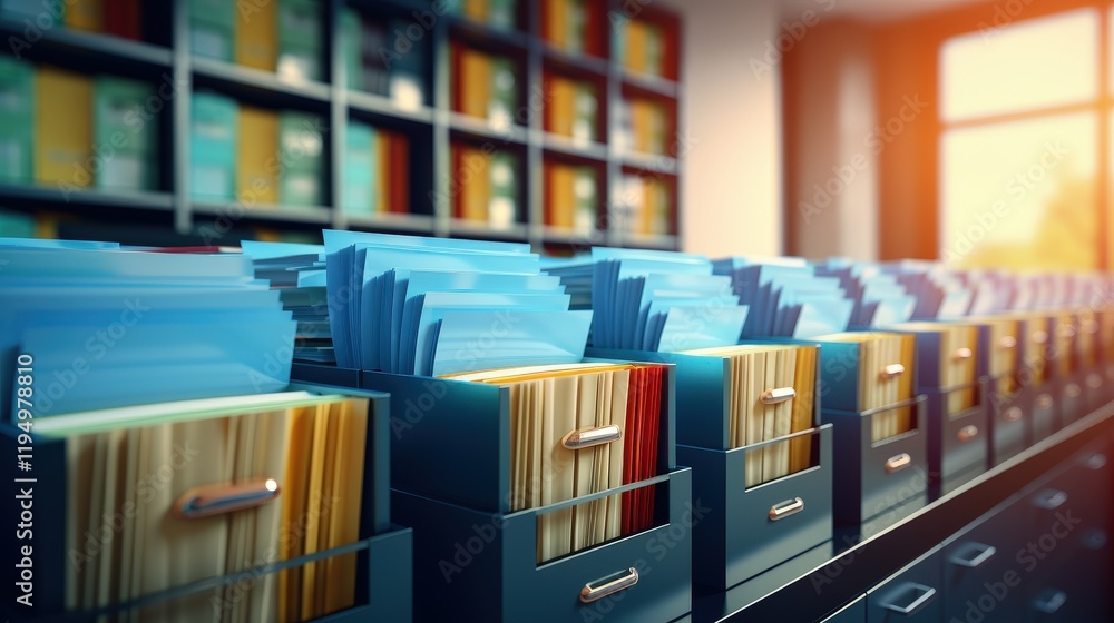 Poster efficient management of office files with organized filing systems and it personnel handling documen