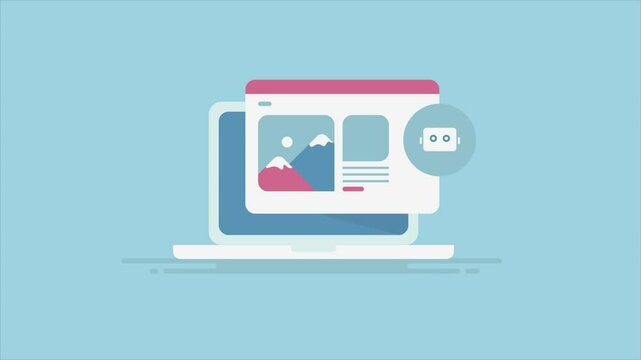 Website coding and design with AI technology, website builder with chatbot assistant, video animation concept.