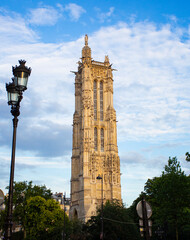 Tour Saint-Jacques, Paris, France. Gothic style tower in the heart of Paris.