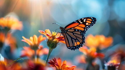 Obraz premium A close up of a monarch butterfly on flowers 