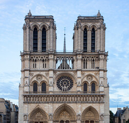 Facade of the Notre Dame cathedral in Paris, France before the renovation.