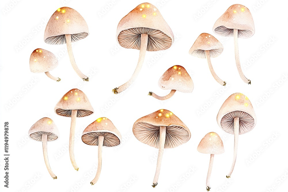 Poster delicate mushrooms with soft colors create an enchanting forest