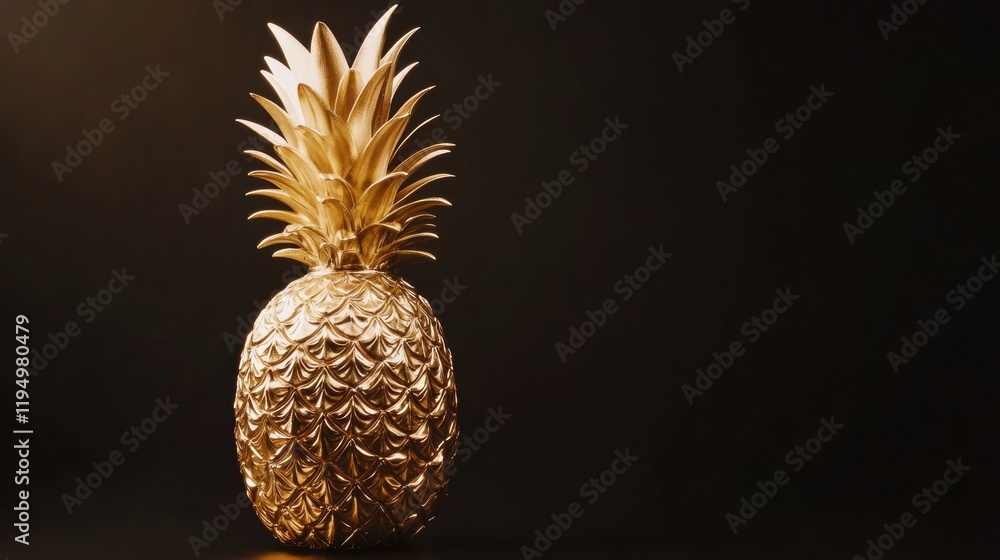 Fototapete luxurious golden pineapple displayed on a dark surface in an elegant setting during an upscale event