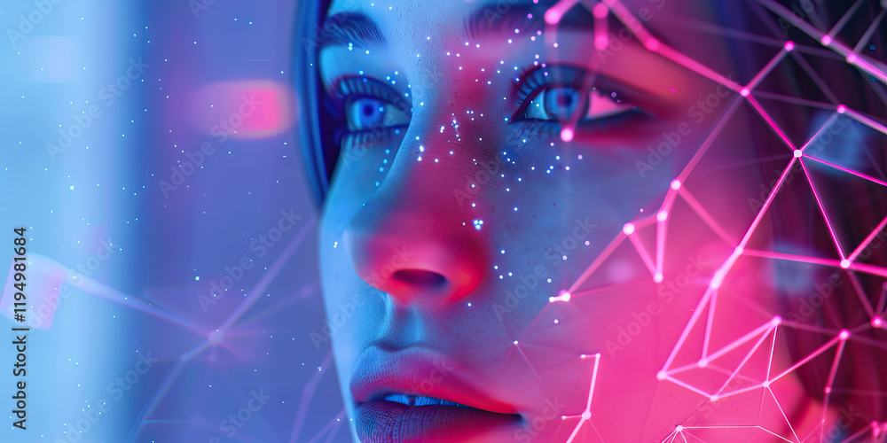 Poster digital face with network overlay