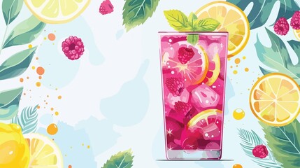 Refreshing Raspberry Mojito Cocktail with Lemon and Mint