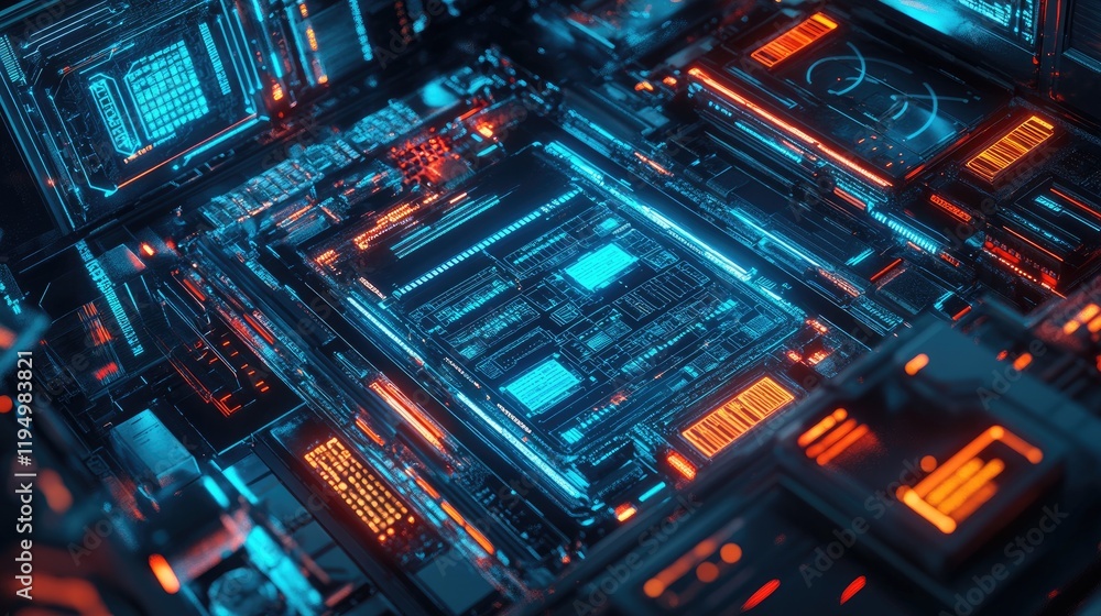 Poster A futuristic cybersecurity theme showing a private server with IoT devices, protecting data from cyber threats and unauthorized access by hackers.