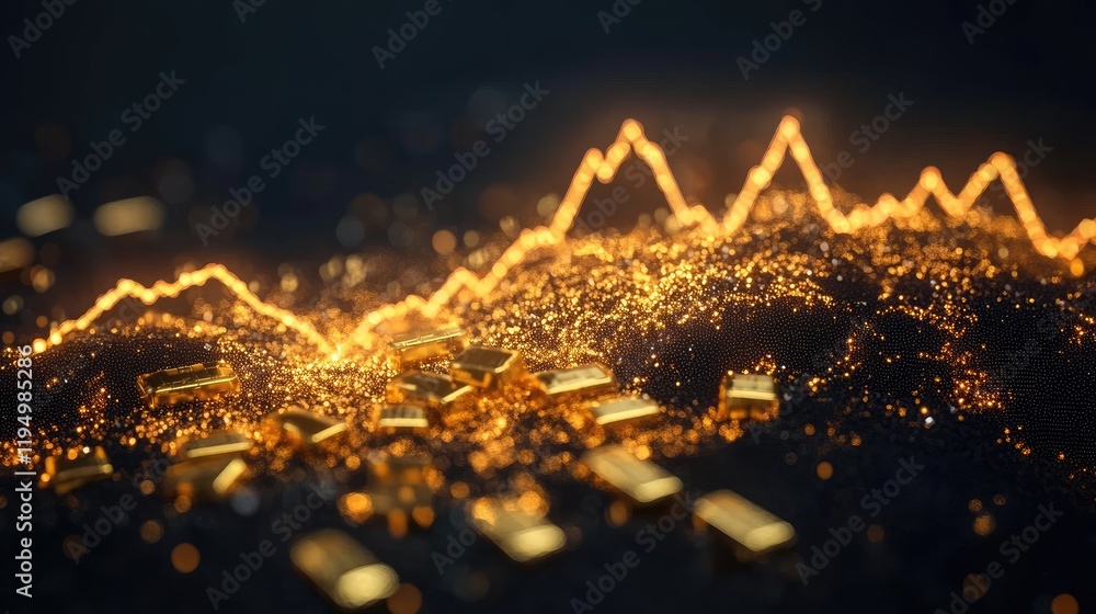 Aufkleber a glowing gold line graph on a dark background, highlighting the rising value of gold, with gold bar