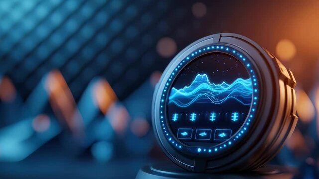 Futuristic Interface Displaying Dynamic Blue Audio Waves on High-Tech Digital Background