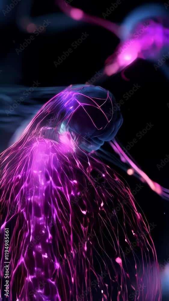 Poster abstract representation of neural connections with glowing effects and vibrant colors for science ex