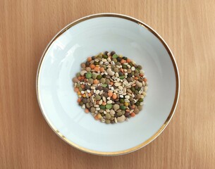 Mix of legumes and barley on the table