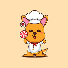 Fototapeta premium chef kangaroo mascot cartoon character holding candy.